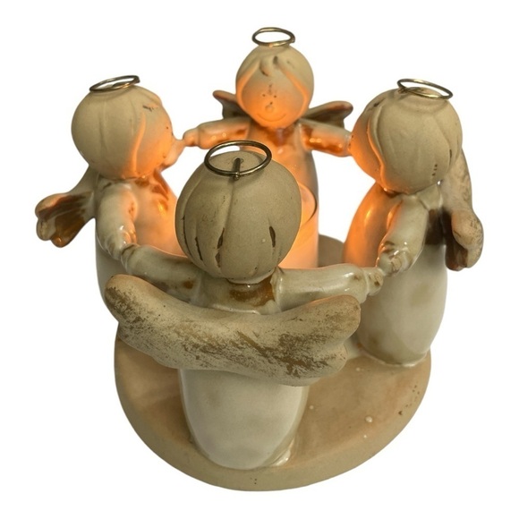 Circle Of Four Angels Holding Hands Ceramics Tea Light Candle
Holder Vintage - Picture 6 of 11